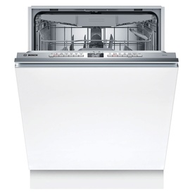 Neff fully integrated dishwasher with stainless steel interior, upper cutlery rack, and digital control panel on top fascia.