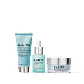 Elemis Power of Pro-Collagen Discovery Collection skincare set with moisturiser, serum, and cream in teal packaging