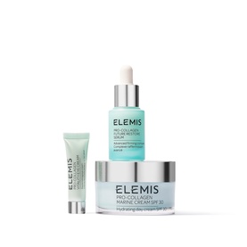 Elemis Pro-Collagen Revitalise & Rejuvenate Routine skincare set with serum, eye cream, and moisturiser SPF 30 in teal packaging