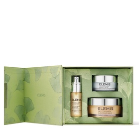 Elemis Pro-Collagen Prep & Replenish Routine skincare set in green gift box containing serum, moisturiser and eye cream