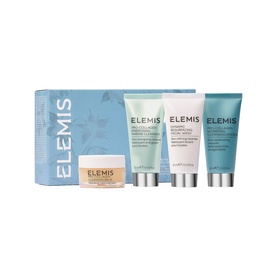Elemis Double Cleanse Starter Collection skincare set with four miniature cleansing products and branded blue gift box