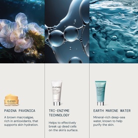Elemis Double Cleanse Starter Collection skincare set with key ingredients: Padina Pavonica, Tri-Enzyme Technology, and Earth Marine Water.