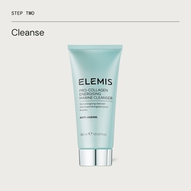 Elemis Double Cleanse Starter Collection skincare set, step two cleanse; light blue Pro-Collagen Energising Marine Cleanser tube