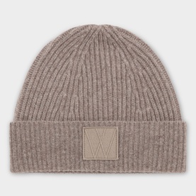 InWear Cinder Melange ribbed lambswool beanie hat with folded cuff and logo patch detail