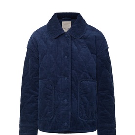 Masai Dress Blue quilted cotton coat with spread collar, snap button fastening, and patch pockets