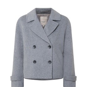 Masai grey melange wool-blend cropped pea coat with double-breasted button front, notched lapels and turn-back cuffs