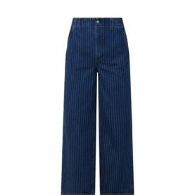 Masai dark denim wide-leg jeans with pinstripe detail, high waist, and straight cropped cut in 100% cotton
