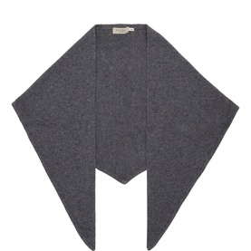 Masai scarf in M Grey Mel, wool-blend, triangular poncho-style shape with split hem, flat lay view