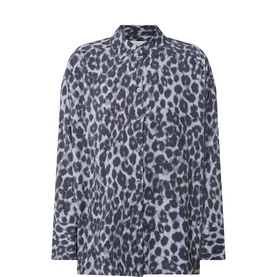 Masai magnet leopard-print viscose shirt with classic collar, long sleeves and relaxed fit in grey and navy tones
