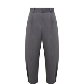 Masai grey barrel-leg trousers with front pleats, side seam detail, and cropped hem in polyester blend fabric