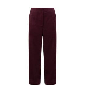 Masai burgundy wide-leg cotton trousers with cuffed hem and hook-and-bar waistband fastening
