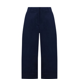 Masai Dress Blue wide-leg cropped cotton trousers with flat front waistband and turn-up hems