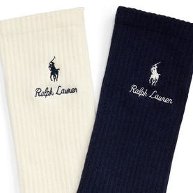 Ralph Lauren Socks Multi Pack in cream and navy, ribbed knit with embroidered polo player and script logo