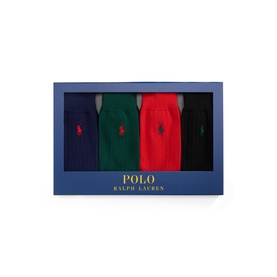 Ralph Lauren Polo Socks Multi Pack gift box, four pairs in navy, green, red and black with embroidered Polo pony logo