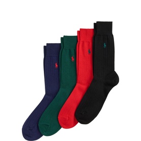 Four-Pack Pony Logo Ribbed Crew Socks