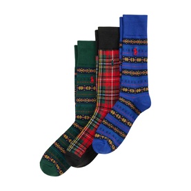 Ralph Lauren Black Multi Socks Multi Pack, set of 4 pairs in tartan, Fair Isle and stripe patterns