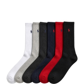 Six-Pack Embroidered Pony Logo Crew Socks