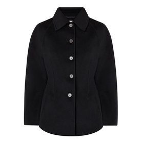 Rohe Double-Faced Sculptural Jacket in black with pointed collar, button fastening, cinched waist and oversized sculptural sleeves