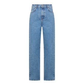 Rohe Bruun Straight-Leg Jeans in Heritage Blue, low-rise, straight-leg silhouette, five-pocket styling, tobacco stitching, mid wash finish
