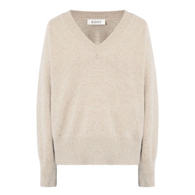 Rohe Classic Moulin&eacute; Sweater in Oat Melange, V-neckline, dropped shoulders, long sleeves with ribbed trims