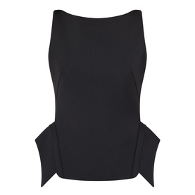 Rohe Deconstructed Peplum Top in black with boat neckline, sleeveless cut, and deconstructed peplum hemline detailing