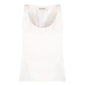 Rohe Solid Fluid Top in ivory, sleeveless satin-finish style with scoop neckline and straight hemline