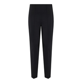 Rohe black tailored trousers in viscose-elastane blend, featuring a high waist, tapered leg and front crease detail.