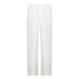 Rohe cream 100% silk trousers with elasticated waistband and contrast hem trim, wide-leg silhouette