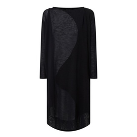 Sarah Pacini Knitted Oversized Tunic Dress in black, midi length with asymmetric hem, boat neck, and fitted long sleeves