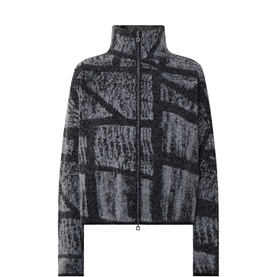 Abstract Grid Brushed Fleece Jacket