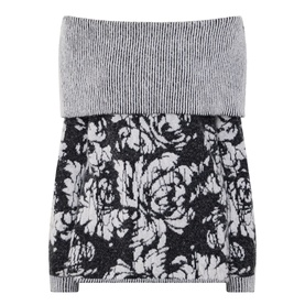 Sarah Pacini black floral jacquard knit snood with contrast grey ribbed panel, one size