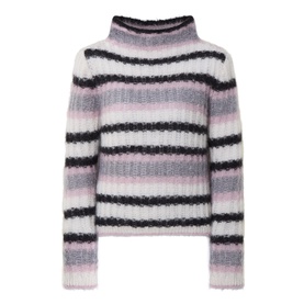 Sarah Pacini mohair striped knitwear with high neck, pink, black and white horizontal stripes, long sleeves