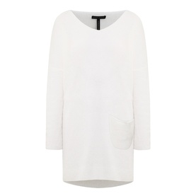 Sarah Pacini cream oversized knit top with long sleeves, relaxed V-neckline, and single front patch pocket