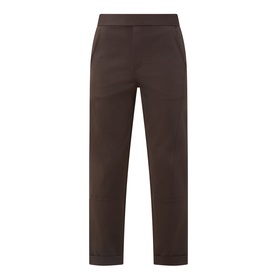 Sarah Pacini brown straight-leg trousers with elasticated waistband and cropped hem, flat lay