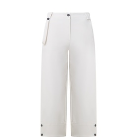 Button Cuff Cropped Wide Leg Trousers