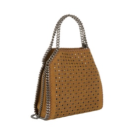 Stella McCartney Falabella Mini Crossbody Bag in tan with perforated detailing, silver-tone curb-chain trim and top handles