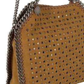 Stella McCartney Falabella Mini Crossbody Bag in tan with allover perforated detail and silver-tone curb-chain trim.