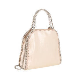 Stella McCartney Falabella Mini Crossbody Bag in Shell Pink with silver-tone curb-chain trim, top handles and detachable chain shoulder strap