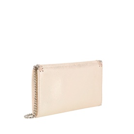 Stella McCartney crossbody bag in shell pink with silver-tone chain strap and studded edge detailing, angled back view