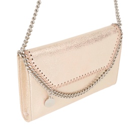 Stella McCartney Falabella shell pink crossbody bag with silver chain trim and detachable chain strap, metallic finish