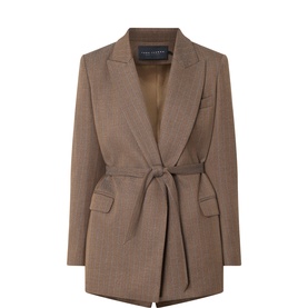 Tara Jarmon Blazer in Tonka, relaxed fit with self-tie belt, notched lapel, and flap pockets