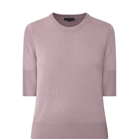 Tara Jarmon violet wool knit top with crew neck, elbow-length sleeves and ribbed cuffs and hem