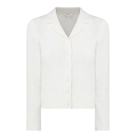 Vince off-white wool cashmere blend knit cardigan with notched lapel collar and button-front fastening