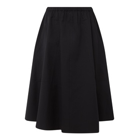 Vince black cotton midi skirt with elasticated waist and full A-line silhouette