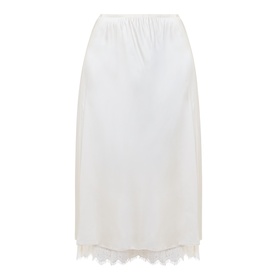 Vince cream viscose midi skirt with elasticated waist and delicate lace trim hem detail