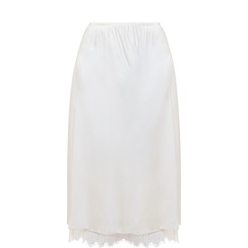Lace Trim Flared Slip Skirt