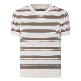 Vince T-Shirt in Artichoke Combo, cream and tan horizontal stripe knit, crew neck, short sleeves, cotton-cashmere blend
