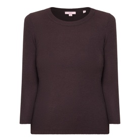 Vince cotton crew neck jumper in Taupe Haze with three-quarter length sleeves and ribbed cuffs and hem