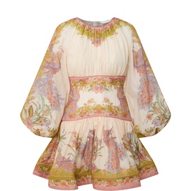 Indra Chartreuse Scarf Floral Mini Dress
