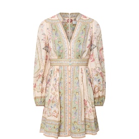 Roselight Tapestry Floral Plunge Mini Dress